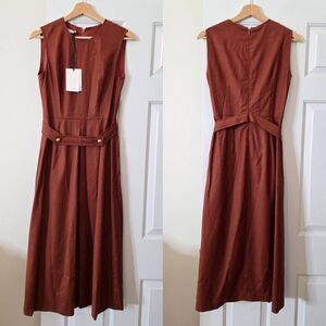 Santorelli Brown Wool Midi Dress with Belt Sz 40 NWT